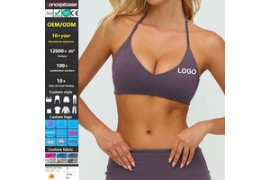 Custom Fabric Color Logo Quick Dry Sujetador Deportivo V-Neck Halter Bodycon Yoga Vest Women Sports Underwear Gym Fitness Bra