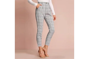 Custom Style Skinny Plaid Painted Beading Tailored Long Pants Without Belted for Women