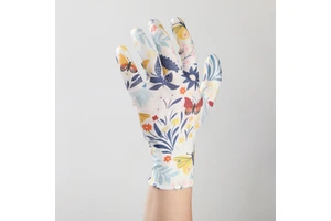 Anti-cut White Pattern Gardening Gloves, Sandy Nitrile Coated Safety Gloves with Cut Resistant Lining