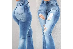 2026 Fashion New Casual women's denim Stretch Patchwork Tassel Wide Leg Bell Bottom Denim Flare Women Jeans