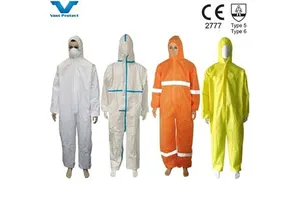CE Certified Factory Industrial Safety Cat3 Type 5/6 Protective Disposable Coverall PP/PE Microporous Breathable Suit
