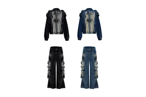 Custom Luxury Fashion Design Men's Denim Jackets & Jeans Sets Wholesale