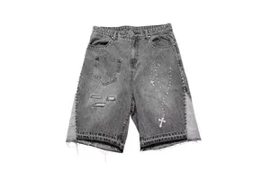 2026 Latest Selling Slim Fit Quick Dry Casual Street Style High Quality Breathable Comfortable Men's Denim Short with Rhinestone
