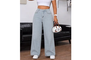 Women's Jeans Light Blue High Stretch Feet Long Tassels Baggy Wide Leg Flared Denim Jeans Pants for Women Mom Lady Jeans