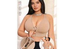 Women Plus Size Sports Bra Front Zipper Support Anti-Sag Secure Running Workout Bra