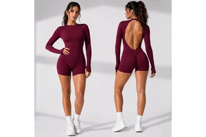Hot Sale Quick Dry Fabric For Women Gym Workout Fitness With 4-Way Stretch Seamless Long Sleeve Backless Yoga Jumpsuit