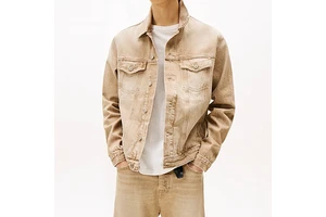 Wholesale Men's Coated Stand Collar Denim Bomber Jacket Waterproof Windproof Spring Front Logo Fashionable Durable Casual 400g