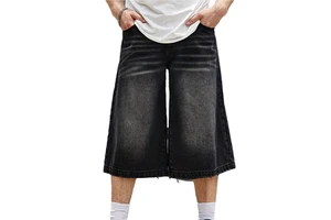 ZY Casual Loose Fit Dark Washed Wide Legs Men Jean Shorts Custom logo Slim Cargo Plain Men Denim Shorts Fashion Jorts for Men