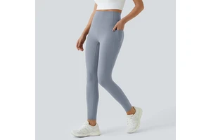 High Waist Pocket Yoga Pants 4-Way Stretch Yoga Leggings Abdominal Support Breathable Fitness Running Custom Printed Solid Color