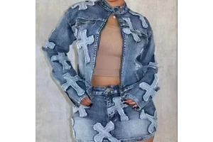 Women's Casual Denim Jacket Sexy Mini Short Sets Hot Sale Spring/Fall Collection Two-Piece Embroidery Skinny Patchwork Zipper