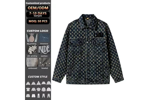 Custom Casual Unisex 100% Cotton Embroidery Vintage Multi Color Patchwork Jacquard Regular Fit Durable Men's Denim Jacket