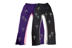 Flared Jeans Men American High Street Loose Washed Distressed Breathable Splash Stitching Flared Trousers Men's Jeans