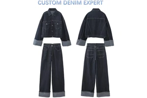 Designer Women's Denim Pants And Jacket Set Spring Fall Ladies Straight Jeans Pants With Long Sleeve Denim Jacket 2 Piece Sets