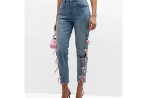 S&L Custom Smart Casual Women Skinny Jeans / Women Mid Slim Jeans With Bow