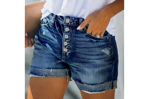Summer Wear Women High Waist Breathable Colored Washed Waterproof Denim Shorts with Elastic Waist Pockets 2024 Sexy 100% Cotton