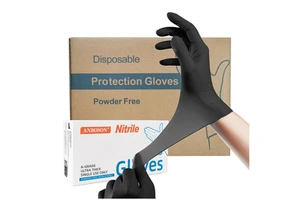 ANBOSON 5mil Nitrile Gloves Black Powder-Free Disposable for Tattoo Automotive & Industrial Use Waterproof Anti-Slip Anti-Cut