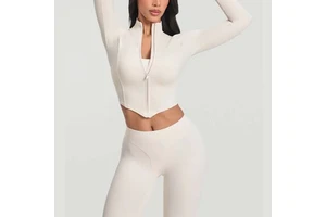Hot Sale Women Sculpted Sports Wear Full Zipper Closure With Thumbholes Daily Wear Solid Crop Length Fitted Yoga Pilates Jacket