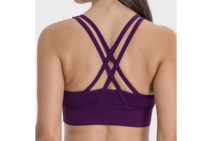 Solid Color Fitness Top Yoga Vest Gym Front Pleats Cross Back Spaghetti Straps Chest Pad Women Sports Bra