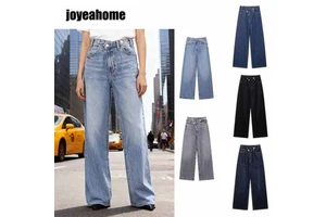 Women's 2025 New Fashion Solid Zip Fly High Waist Female Denim Jeans Vintage Side Pockets Simple Washed Techniques for Summer