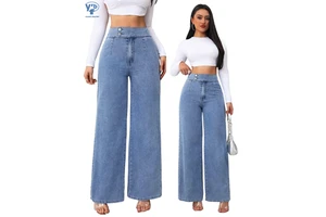 YUANBOFEI Baggy Fit Jeans Women's Retro Denim Pants Washed Solid Lady Pants Wide Leg Straight Leg Casual Trousers
