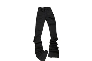 Edge Denim Streetwear Distressed Loose Long Skinny Black Stacked Jeans Pants Men