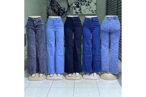 Women's High-Waisted Loose Fit Casual Summer Straight-leg Blue Jeans Denim Pants Spandex/Cotton Medium Wash Solid-color Washed