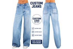 OEM Manufacturer High Waist Knitted Denim Trousers for Street Hipsters Wide Leg Breathable Light Washed Women's Fashion Jeans