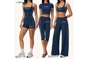 LORISOW Naked Feeling Yoga Set Women High Waist Butt Lift Capri Leggings And Sports Bra 7 Piece Gym Outfits Short Sleeve Top