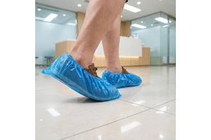 PE Plastic Blue Medical Disposable Shoe Covers with Buckles Closure Tear-Resistant & Abrasion-Resistant Anti-slip Composite Toe