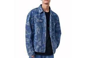 Custom Logo Designer Denim Jean Jacket for Men Clothes All Over Print Jeans and Jacket Men's Jackets
