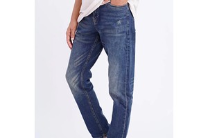 Mens Blue Washed Knitted Denim Jeans Mid Waist Straight Fit Casual Cotton Stretch Classic Everyday Wear Durable Streetwear