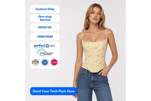 SHENGFU Corset Women Clothing Ladies Apparel Floral Lace Trim Fish Bone Slim Body Top Sleeveless Back Laceup Yellow Denim Outfit