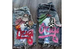 Streetwear Summer Acid Washed Shorts Men Custom Jeans Vintage Pour Hommes Applique Jorts