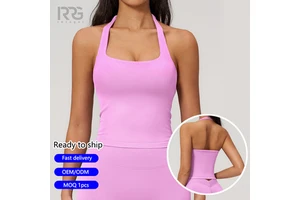Roregal Halter Neck Square Neck Sports Vest Women Quick-Dry Yoga Tank Top With Removable Cup