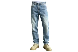2026 New Men's Denim Jeans Vintage Blue Wash Straight Leg Regular Fit Faded Jean Pants Mens Casual Denim Trousers for Men
