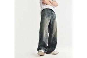 Wholesale Baggy Fashion Plus Size Wide Leg Denim Distressed Trousers Blue Jeans for Men