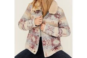 LARSUR Custom Factory Reversible Blanket Jacquard Lined Denim Jacket Western Cowgirl Trucker Classic Jeans Jacket for Women