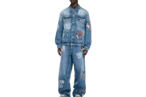 2025 New JT Custom Wholesale Vintage Blue 100% Cotton Eco-Friendly Windproof Pattern Embroidered Classic Collar Front Button