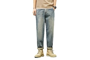 Men's Casual Style Loose Fit Blue Baggy Jeans Spring Autumn Fashion Wide Leg Denim Trousers Harem Pants