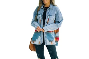 Wholesale Woman Jean Jacket Denim Coats for Ladies Vintage Printed Patchwork Jacket
