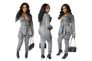Women Jeans Suits Denim Women Suits Sumer Jeans Jumpsuits High Quality Women Clothing Stretch Slim-fit Belt Jumpsuit