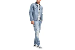 OEM Custom High Quality Mens Denim Jacket Jeans Set Button Down Washed Jeans Coat and Pant Wholesale Cotton Jeans Jacket Hombre