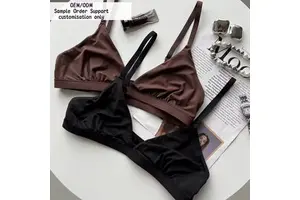 OEM/ODM Customize Wireless Triangle Bralettes For Women Plunge Unlined Bras No Underwire Matching Panties Invisible Bra Set