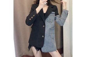 Custom Women Denim Jackets Patchwork Ladies Denim Coats Stylish Spliced Jeans Suits Women
