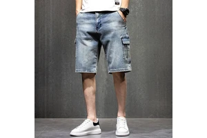 2024 Casual Multi Pocket Denim Shorts for Men Loose Fit Plus Size Jeans Summer Thin Mid Length Pants