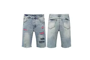Wholesale Embellished Frayed Edge Designer Men's Vintage Shorts Jeans Men Chorte Jean Homme