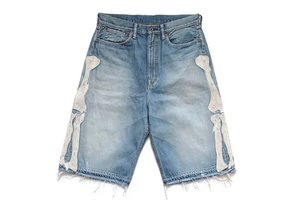 XUCHANG High Quality Custom Logo Embroidery Jorts Distressed Washed Applique Raw Edge Denim Rhinestone Jeans Shorts Men