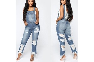 Custom Fashion Sexy Distressed Women Denim Jean Jumpsuit Overalls