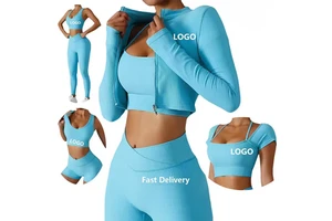 Wholesale Plus Size Waterproof 3-Piece Women's Fitness Gym Activewear Sets Crop Top Yoga Suit Zipper Tracksuits Jackets Leggings