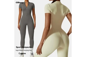 Hot Selling Full-Length Short Sleeve Sports Jumpsuit Custom Activewear Romper Four-Way Stretch Quick-Dry Breathable Fitness